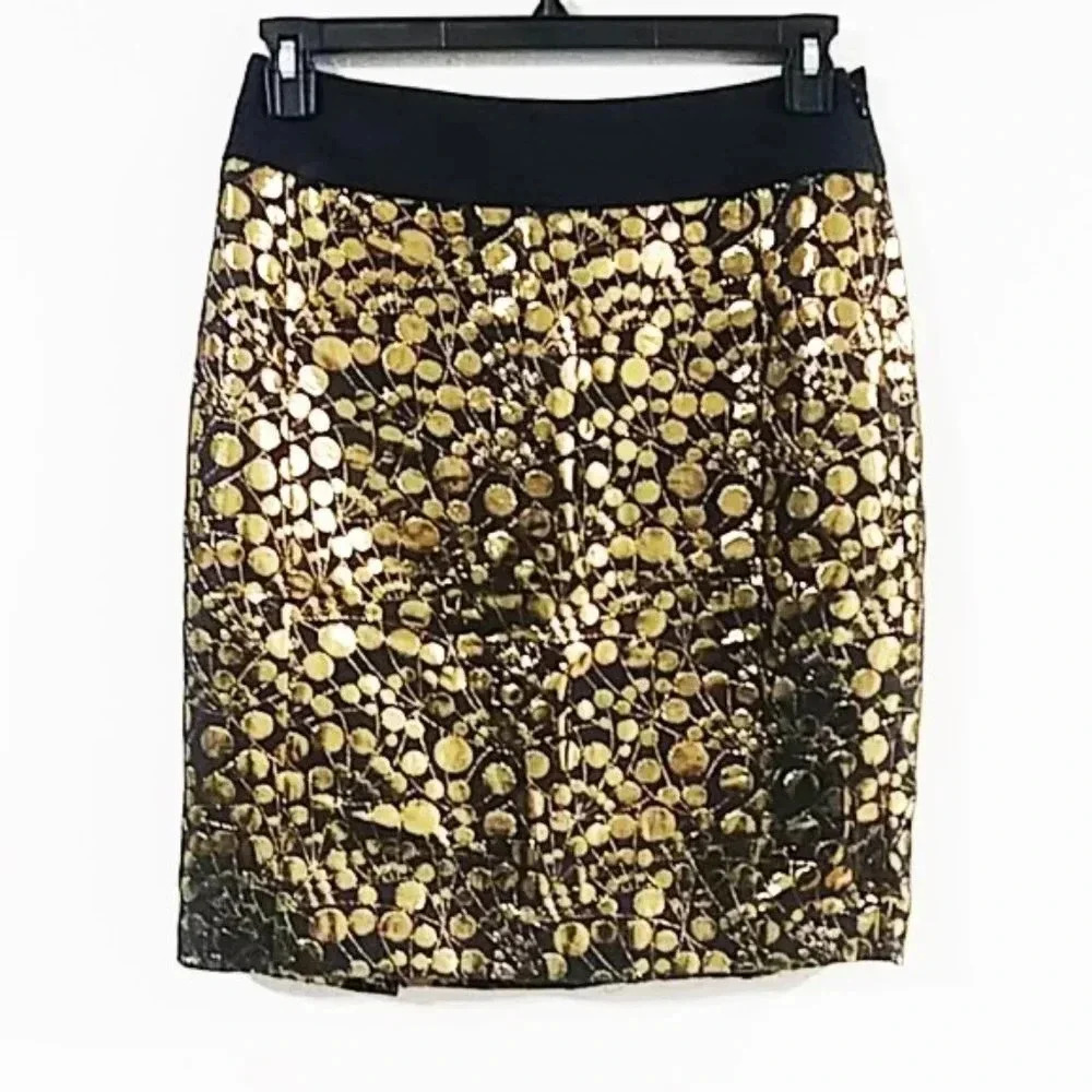 Limited Mod‎ Black & Gold Circle Blossom Midi Skirt